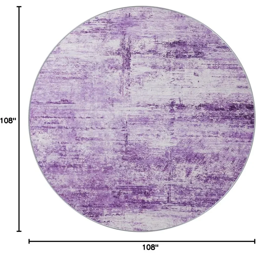 Round 6ft Abstract Purple Area Rug Modern Washable Circle Non-Slip Floor Mat New